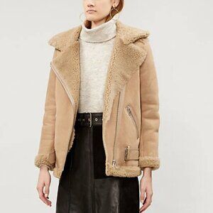 NEW!!  $2,100 LUXURY Maje Gombery Real Sheep Shearling Suede Jacket; Siz 36